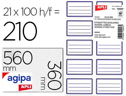 TIQUETTE APLI AGIPA COLIER 360X560MM TUI 210 UNITS