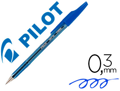 STYLO-BILLE PILOT BP-S ÉCRITURE FINE 0.3MM ENCRE DOUCE POINTE INDÉFORMABLE RECHARGEABLE CORPS TRANSLUCIDE COLORIS BLEU