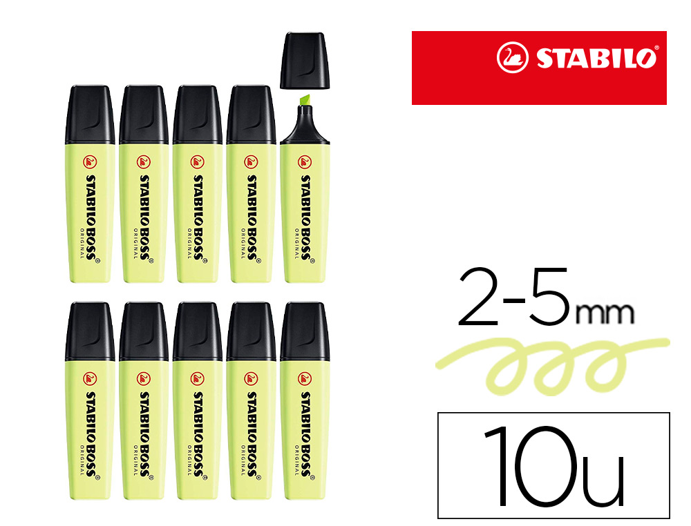 SURLIGNEUR STABILO BOSS ORIGINAL PASTEL ENCRE BASE    EAU POINTE BISEAUTEE LARGEUR  TRACE 2/5MM COLORIS ZESTE DE