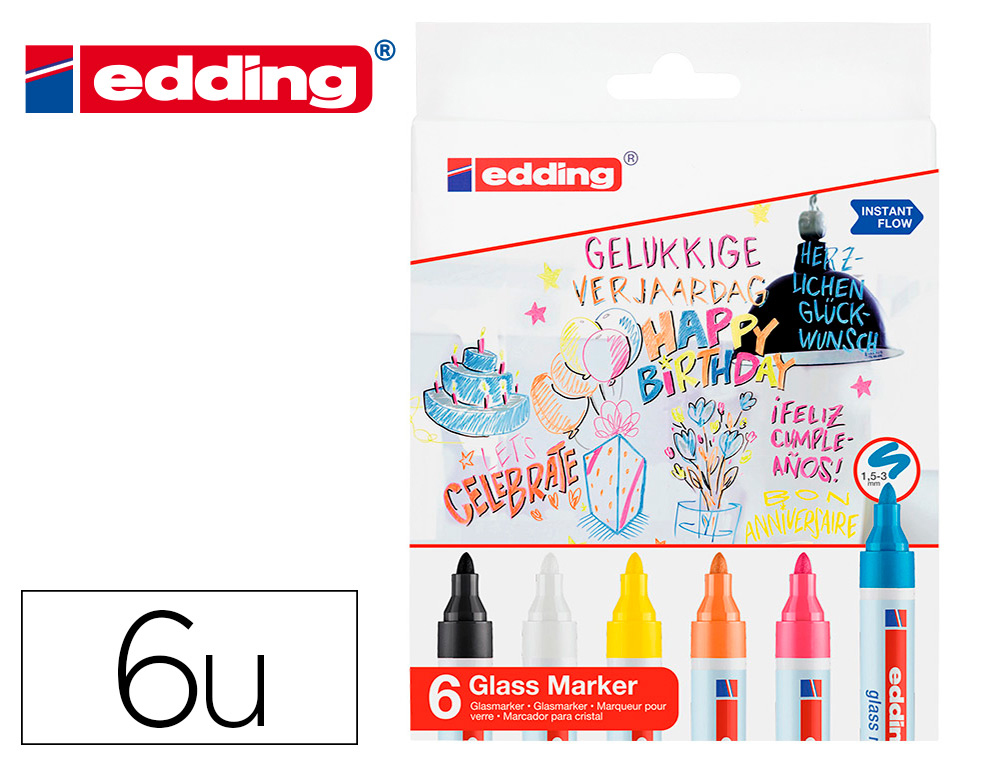MARQUEUR EDDING 95 POUR VERRE POINTE RONDE TRACE 1,5 A 3MM  COLORIS ASSORTIS