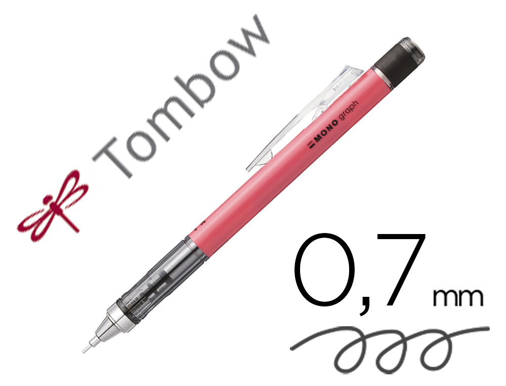 PORTE-MINES TOMBOW MONOGRAPH 0,7MM RECHARGEABLE GOMME      TELESCOPIQUE INTERCHANGEABLE  COLORIS CORPS ROSE FLUO
