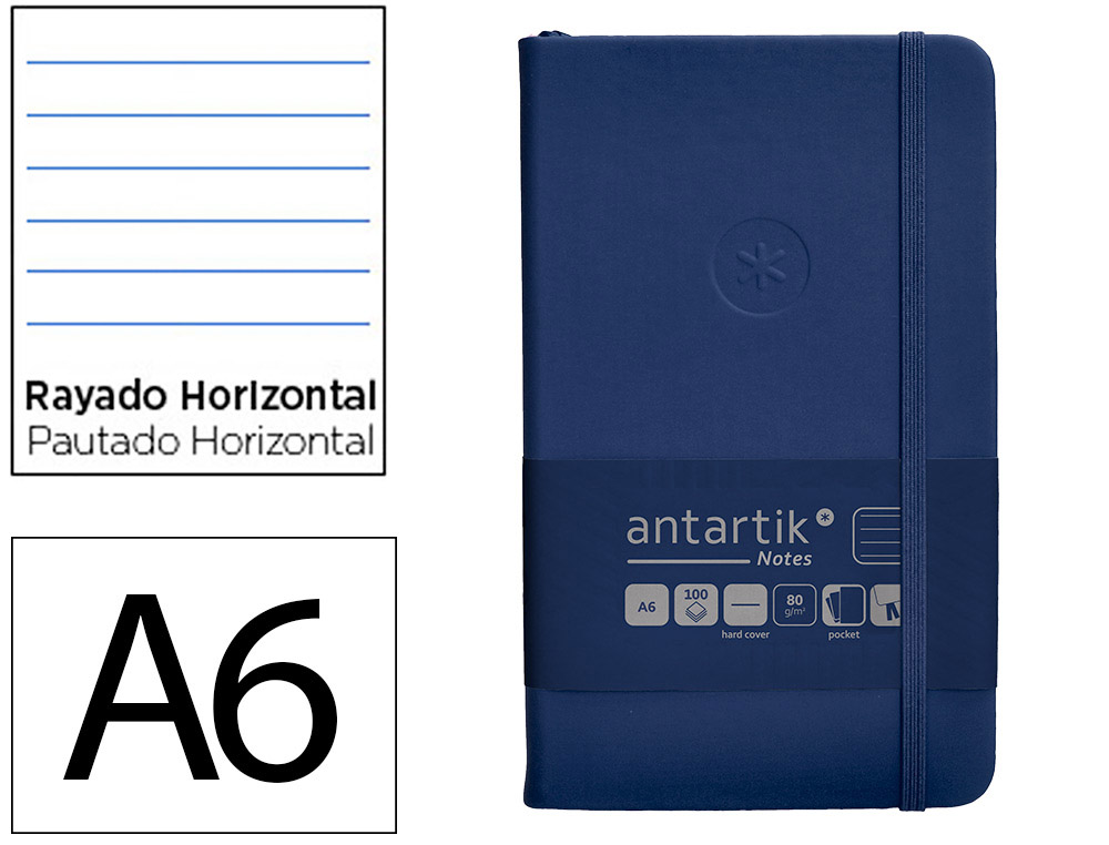 CARNET A6 ANTARTIK NOTES LIGNECOUVERTURE RIGIDE FERMETURE   ELASTIQUE 200 PAGES 80GR      COLORIS BLEU MARINE