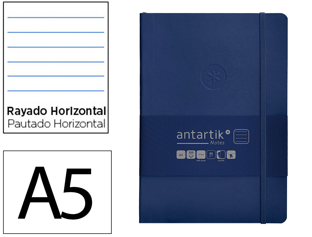 CARNET A5 ANTARTIK NOTES LIGNECOUVERTURE SOUPLE FERMETURE   ELASTIQUE 200 PAGES 80GR      COLORIS BLEU MARINE