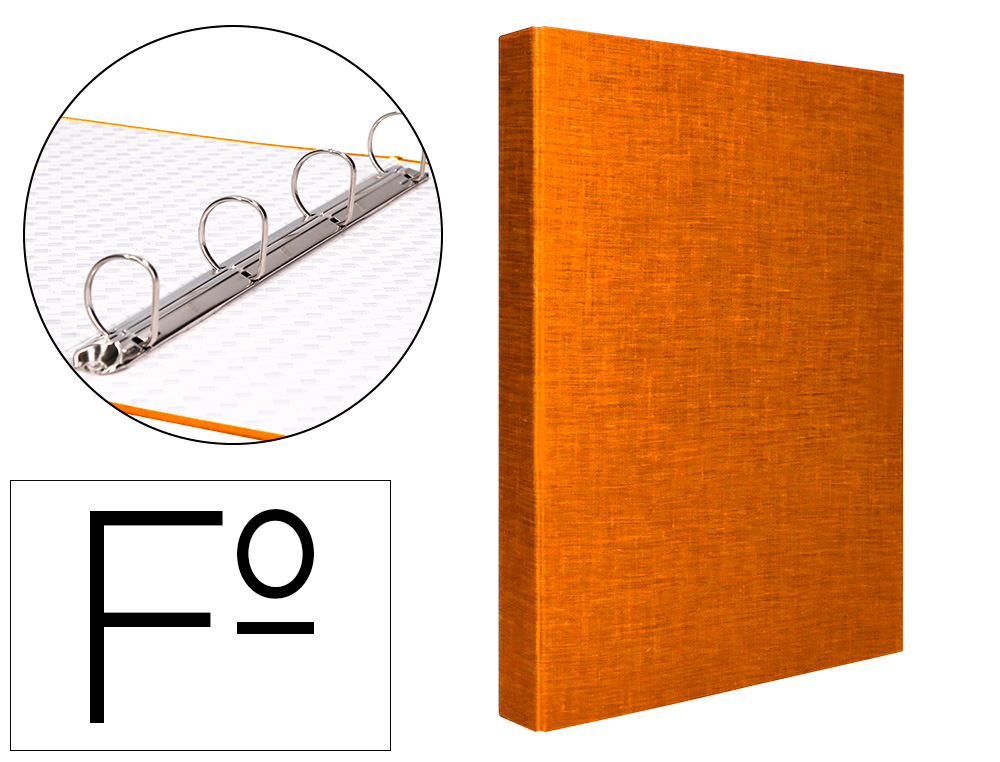 CLASSEUR LIDERPAPEL 4 ANNEAUX RONDS 25MM A4+ CARTON REMBORD PAPER COAT COLORIS ORANGE