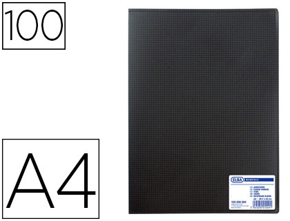 PROTGE-DOCUMENTS ELBA MEMPHIS POLYPROPYLNE COUVERTURE SEMI-RIGIDE 100 POCHETTES 200 VUES A4 210X297MM COLORIS NOIR