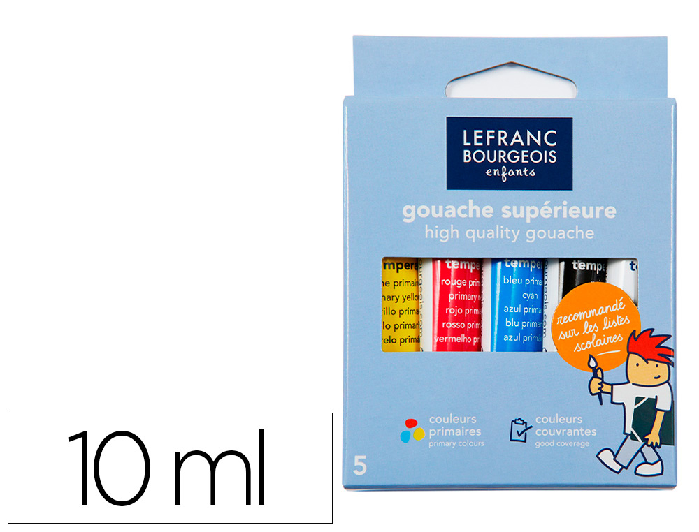 GOUACHE LEFRANC BOURGEOIS SANS COMPOSANTS TOXIQUES BOÎTE PEGBOARDABLE 5 TUBES 10ML