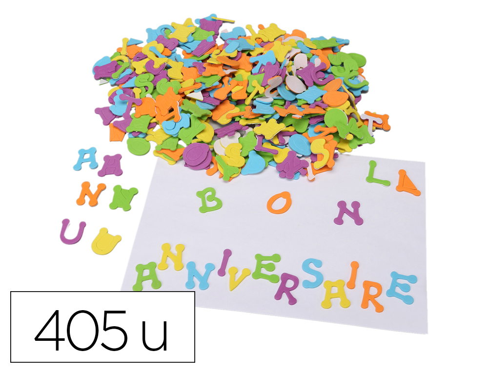 LETTRE O'COLOR MOUSSE EVA CAOUTCHOUC ADHESIVE HAUTEUR   3CM COLORIS ASSORTIS SACHET   405 UNITES
