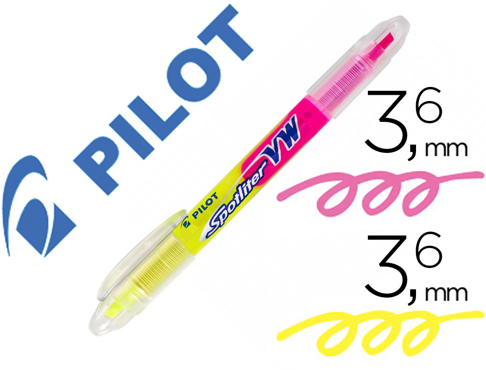 SURLIGNEUR PILOT BEGREEN SPOTLITER VW DOUBLE POINTE    BISEAUTEE TRAIT 3,6MM COLORIS JAUNE ET ROSE