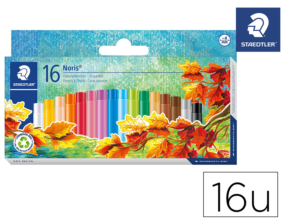 PASTEL A L'HUILE STAEDTLER NORIS 241 LONGUEUR 60MM       DIAMETRE 8MM COLORIS ASSORTIS ETUI CARTON 16 UNITES