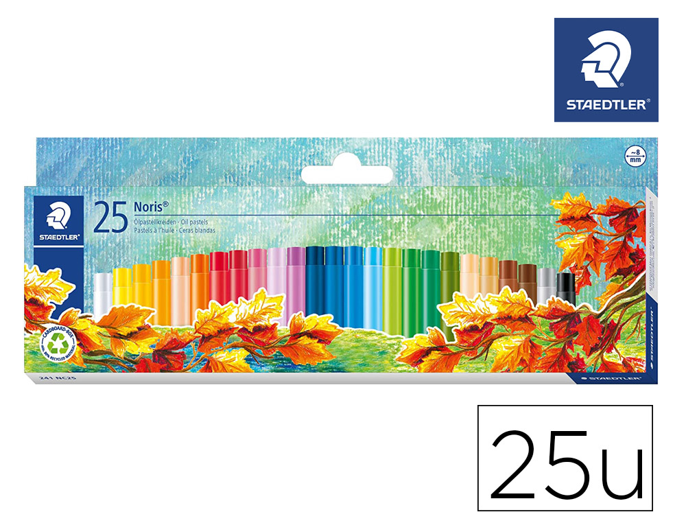 PASTEL A L'HUILE STAEDTLER NORIS 241 LONGUEUR 60MM       DIAMETRE 8MM COLORIS ASSORTIS ETUI CARTON 25 UNITES