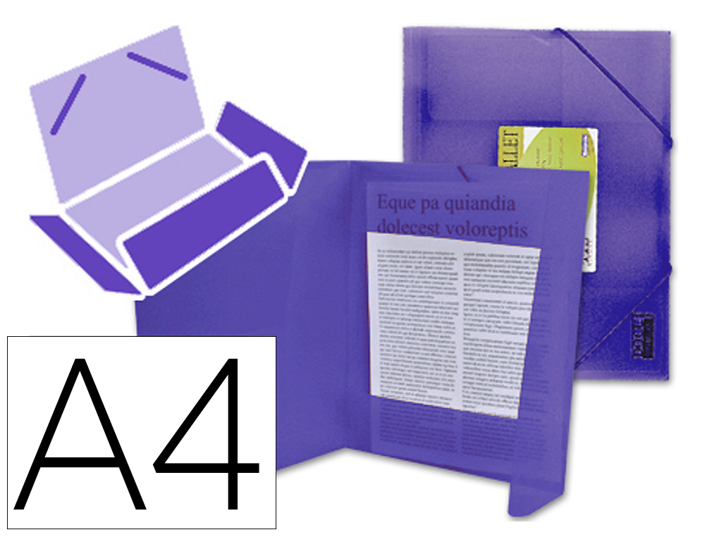 CHEMISE LIDERPAPEL POLYPROPYLNE DOS FLEXIBLE A4 210X297MM 4/10E 3 RABATS 100F LASTIQUE TRANSLUCIDE VIOLET