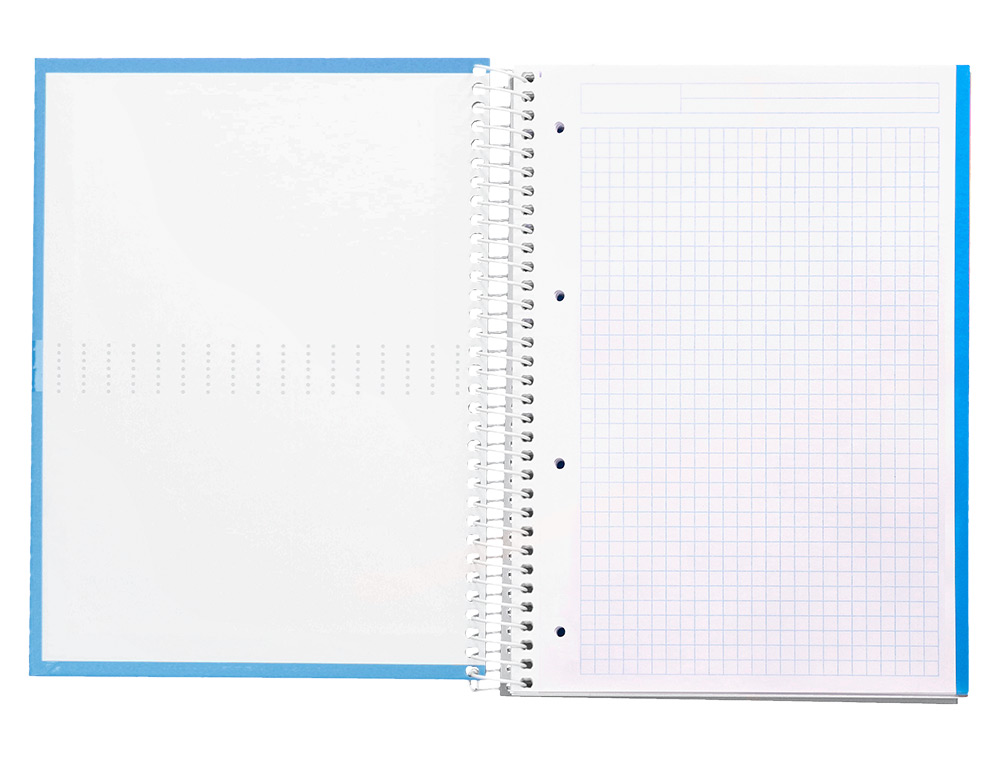 CAHIER SPIRALE LIDERPAPEL CRAFTY COUVERTURE CONTRECOLLÉE A4 240P 90G/M2 5X5MM MICROPERFORÉ 4 TROUS COLORIS BLEU CIEL