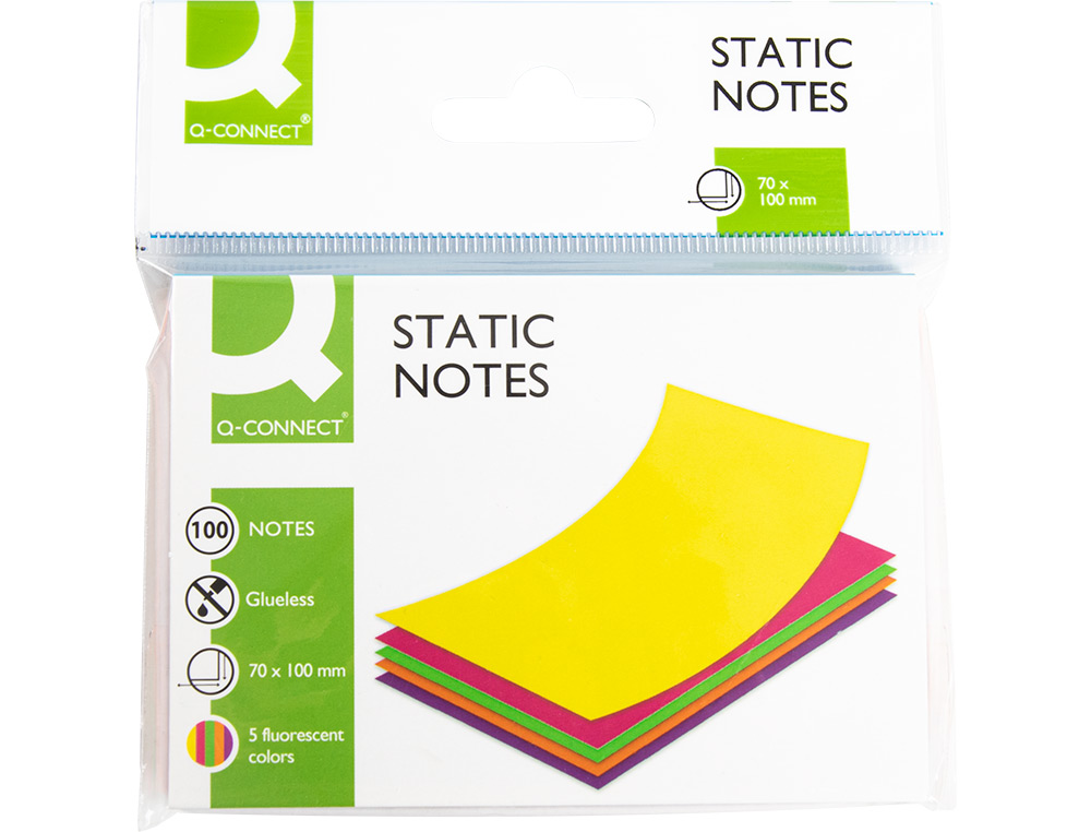BLOC NOTES Q-CONNECT QUICK NOTES 70X100MM 100F ELECTO STATIQUES REPOSITIONABLES COLORIS NEON