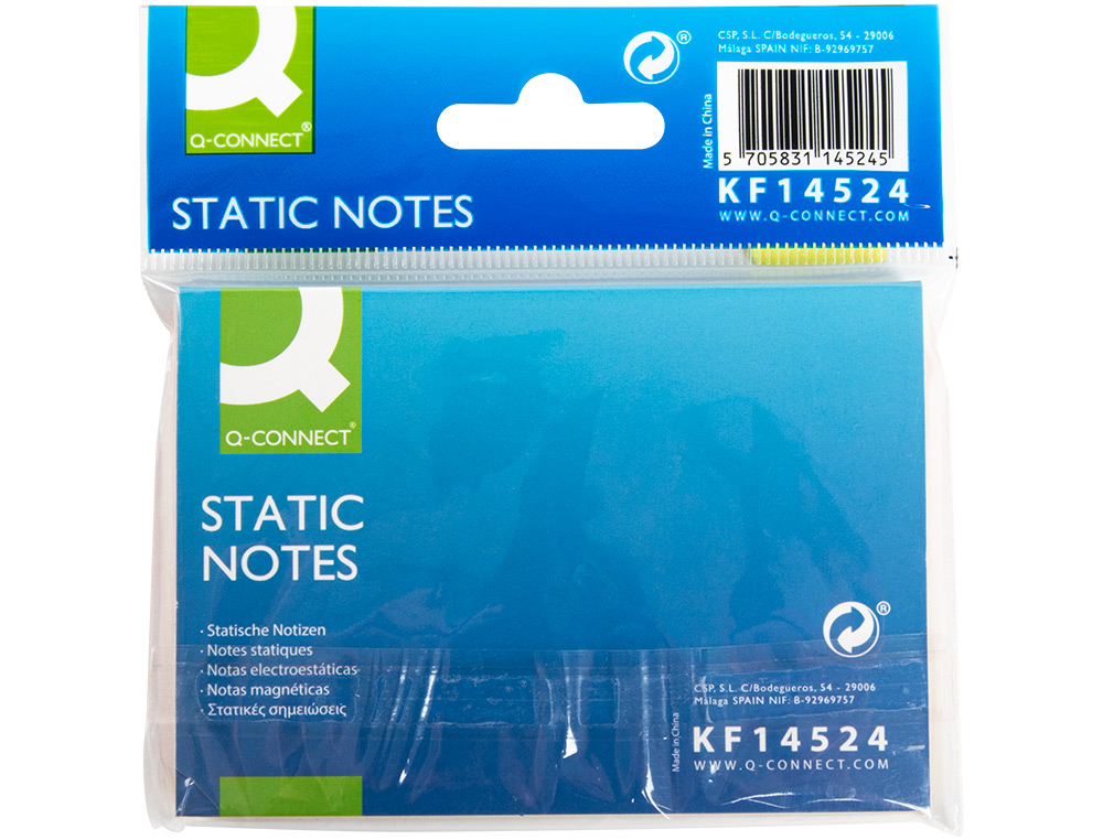 BLOC NOTES Q-CONNECT QUICK NOTES 70X100MM 100F ELECTO STATIQUES REPOSITIONABLES COLORIS NEON