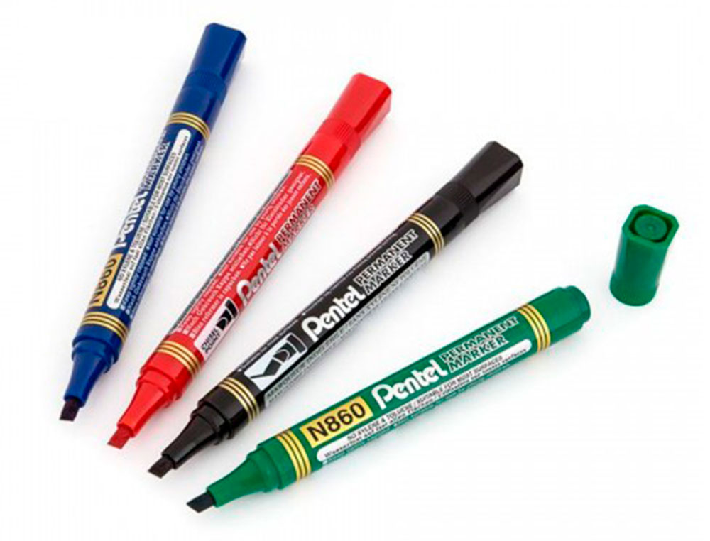 MARQUEUR PERMANENT PENTEL POINTE BISEAUTEE MOYENNE      2,3/4,5MM ENCRE FAIBLE ODEUR  COLORIS NOIR