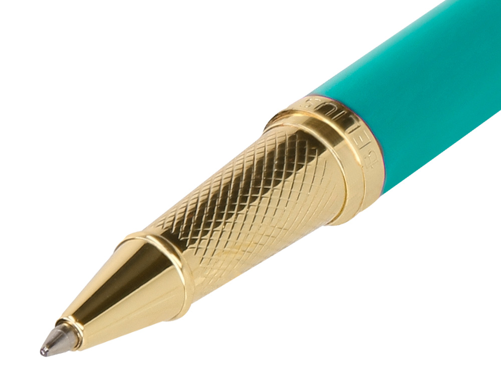 STYLO-BILLE BELIUS SOIREE ALUMINIUM DETAILS ET ATTRIBUTS OR ENCRE BLEUE COLORIS TURQUOISE DANS COFFRET CADEAU