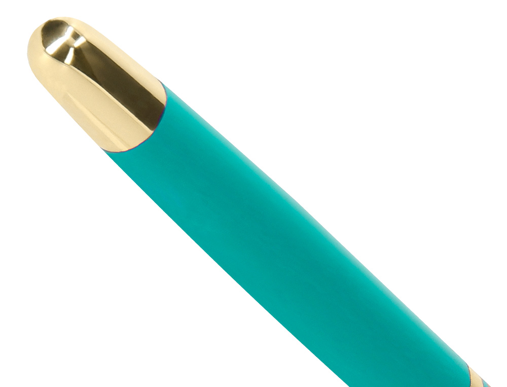 STYLO-BILLE BELIUS SOIREE ALUMINIUM DETAILS ET ATTRIBUTS OR ENCRE BLEUE COLORIS TURQUOISE DANS COFFRET CADEAU