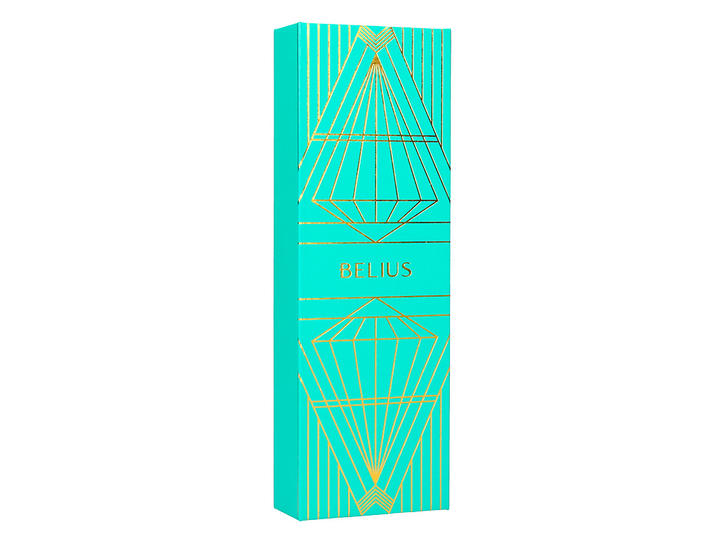 STYLO-BILLE BELIUS SOIREE ALUMINIUM DETAILS ET ATTRIBUTS OR ENCRE BLEUE COLORIS TURQUOISE DANS COFFRET CADEAU