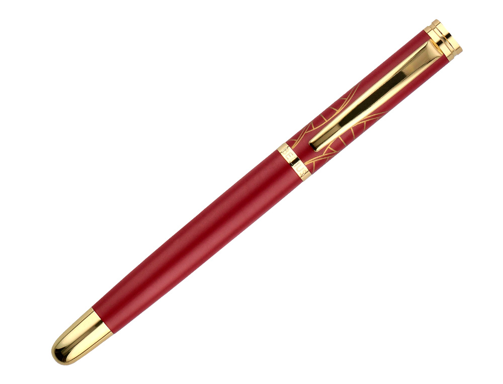 STYLO-PLUME BELIUS SOIREE ALUMINIUM DETAILS ET ATTRIBUTS OR ENCRE BLEUE COLORIS BORDEAUX DANS COFFRET CADEAU