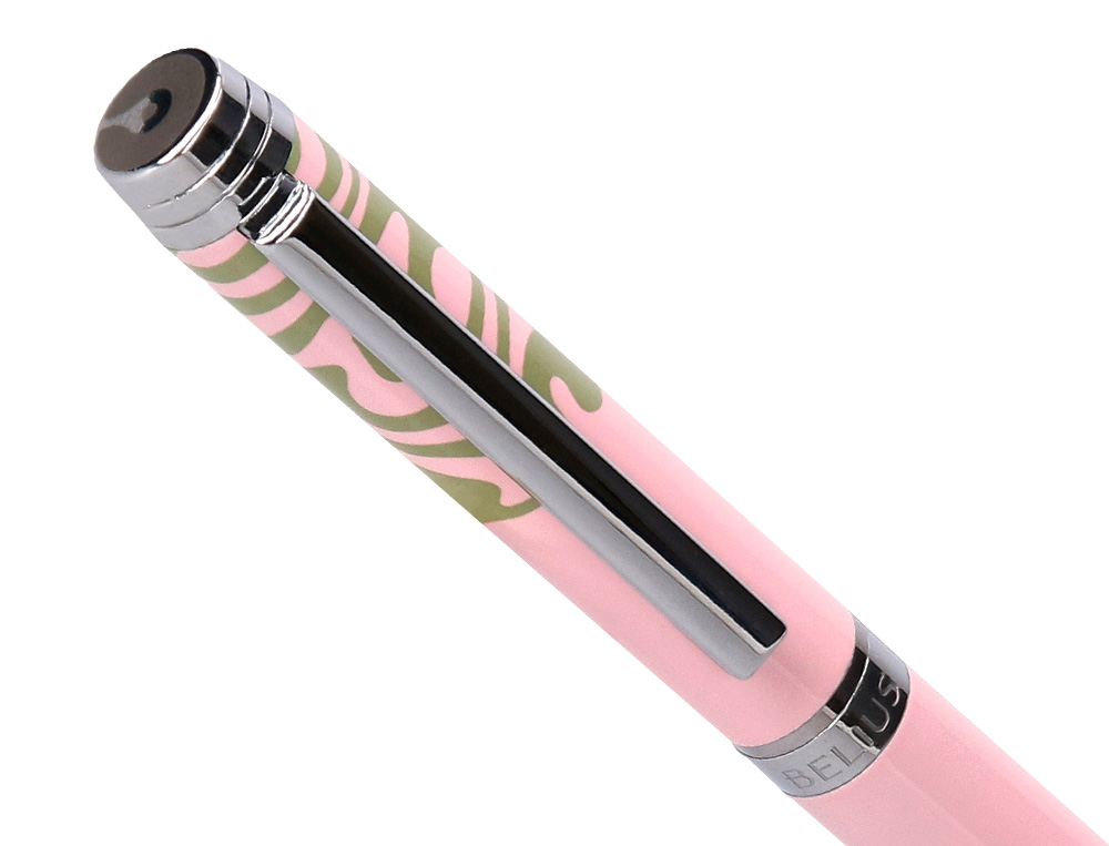 STYLO-BILLE BELIUS INK DREAMS ALUMINIUM ATTRIBUTS ARGENT ENCRE BLEUE COLORIS ROSE ONDULATIONS VERT MATCHA COFFRET CADEAU