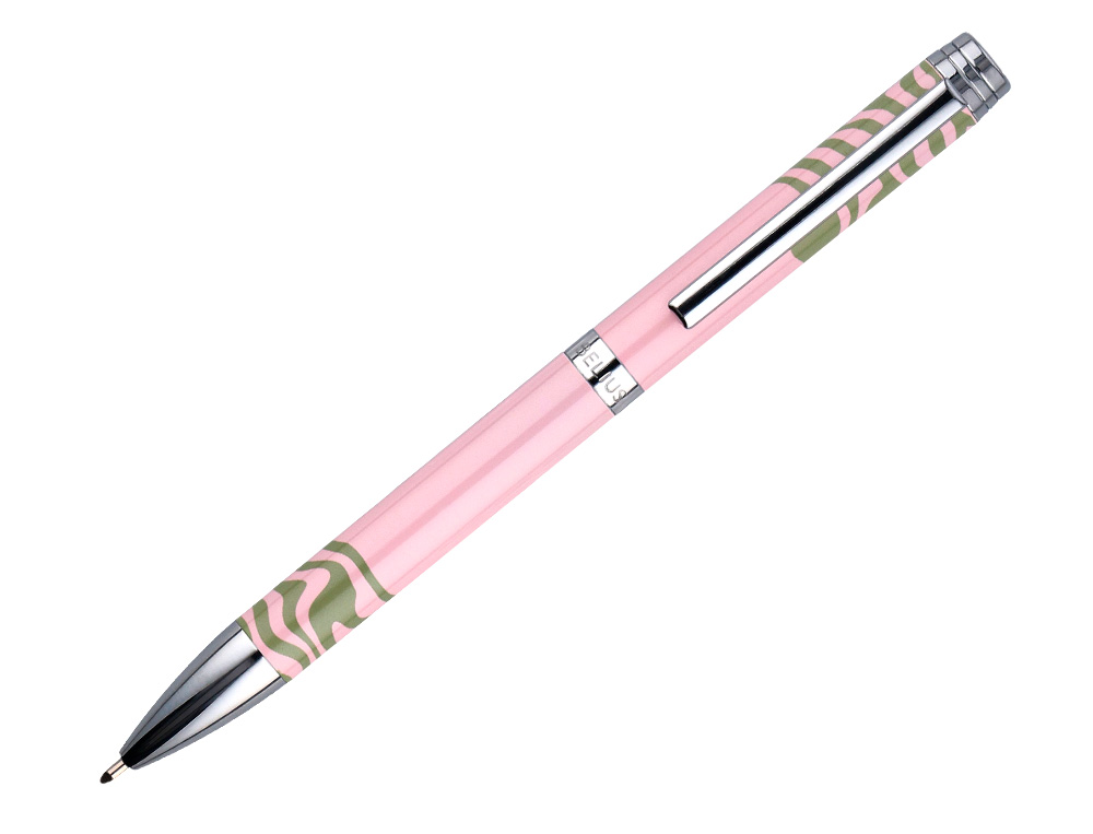 STYLO-BILLE BELIUS INK DREAMS ALUMINIUM ATTRIBUTS ARGENT ENCRE BLEUE COLORIS ROSE ONDULATIONS VERT MATCHA COFFRET CADEAU