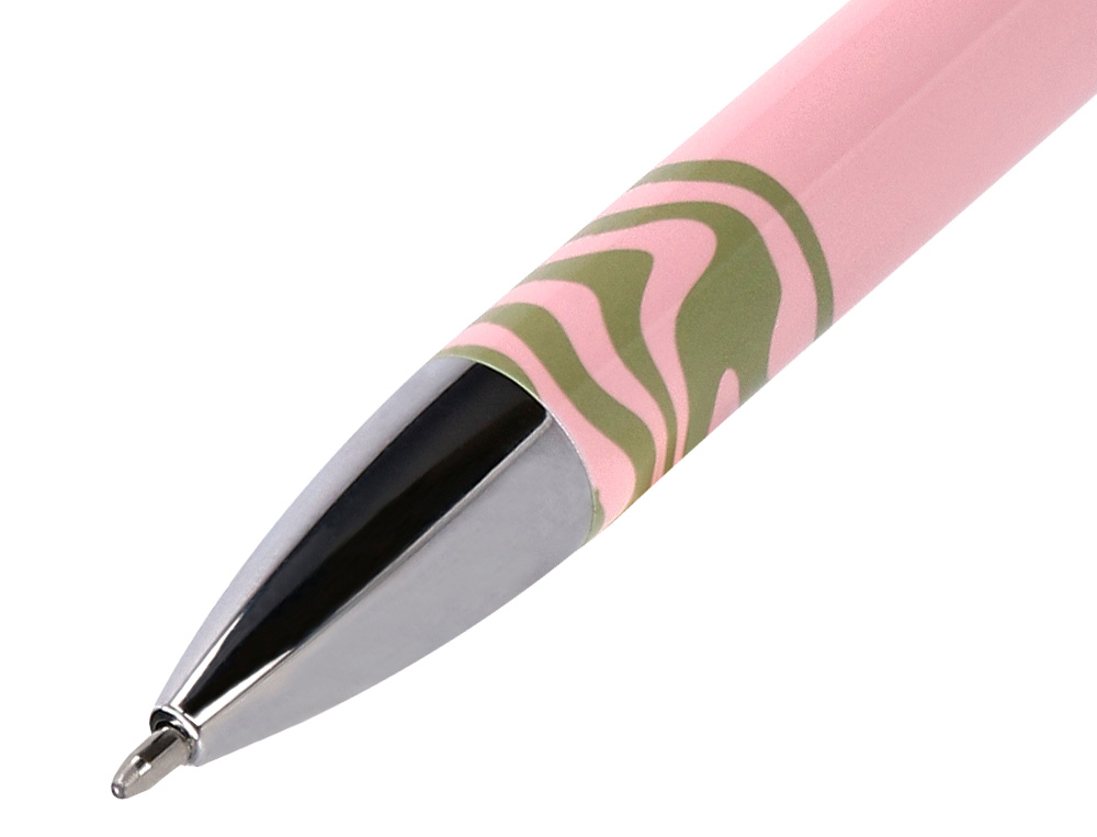 STYLO-BILLE BELIUS INK DREAMS ALUMINIUM ATTRIBUTS ARGENT ENCRE BLEUE COLORIS ROSE ONDULATIONS VERT MATCHA COFFRET CADEAU