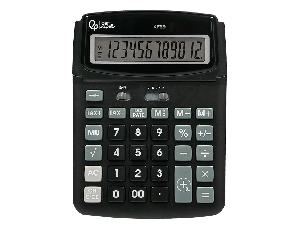 CALCULATRICE DE BUREAU LIDERPAPEL XF39 12 CHIFFRES   SOLAIRE ET PILES 190X140X32MM COLORIS NOIR