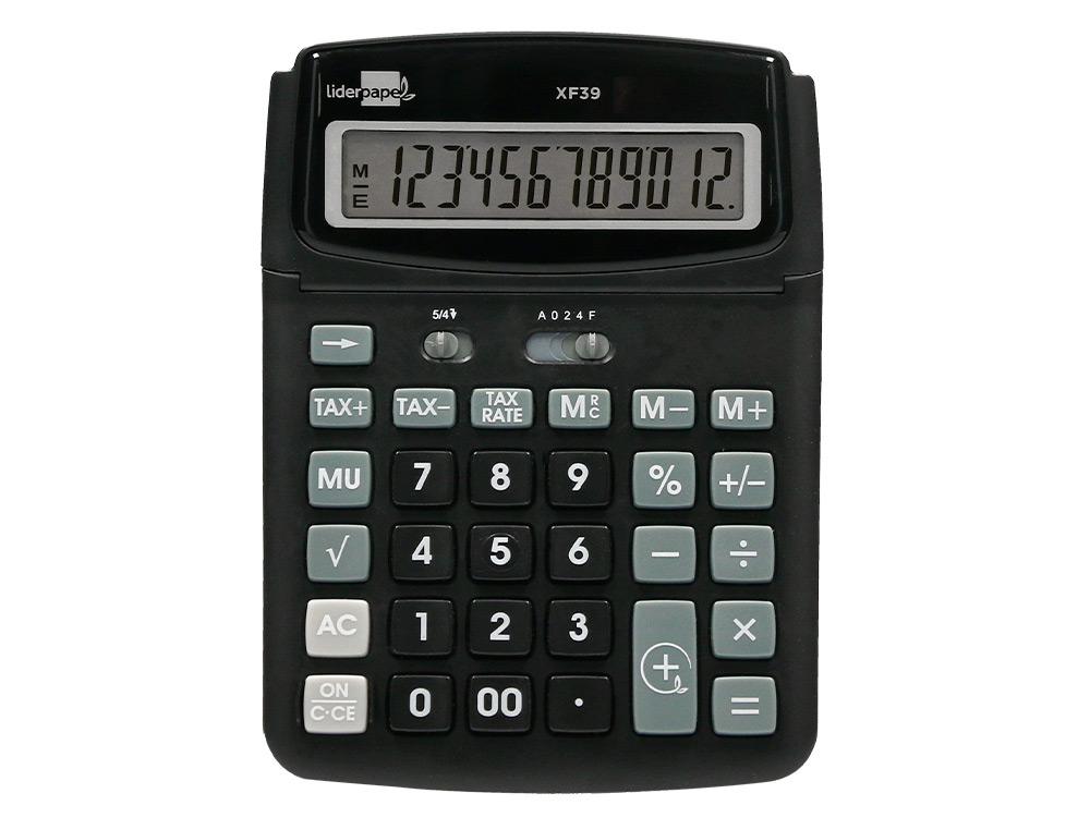 CALCULATRICE DE BUREAU LIDERPAPEL XF39 12 CHIFFRES SOLAIRE ET PILES 190X140X32MM COLORIS NOIR