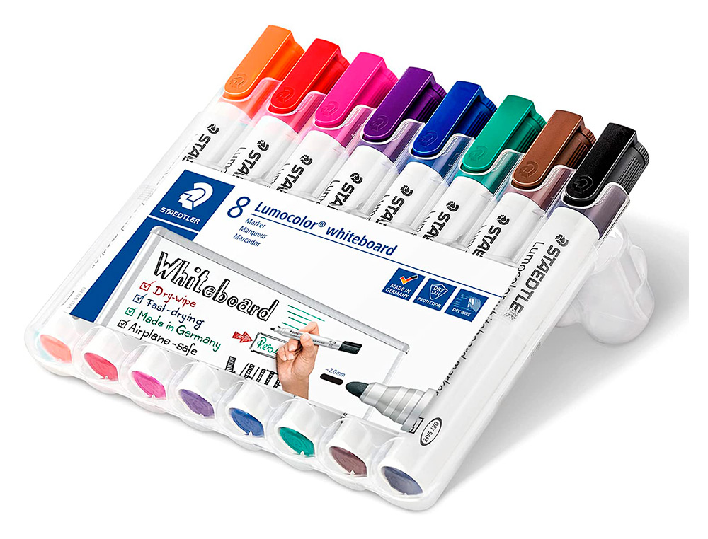 MARQUEUR STAEDTLER PERMANENT DRY SAFE LUMOCOLOR WHITEBOARD 351 POINTE OGIVE 2MM ASSORTIS ETUI DE 8