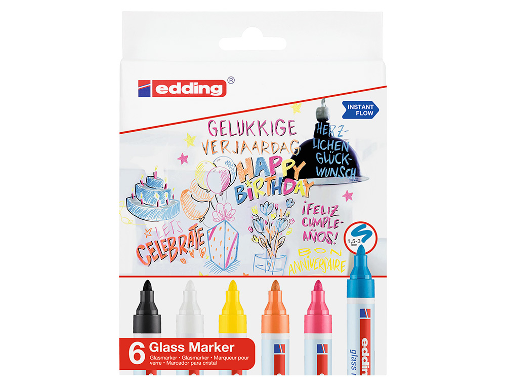MARQUEUR EDDING 95 POUR VERRE POINTE RONDE TRACE 1,5 A 3MM COLORIS ASSORTIS