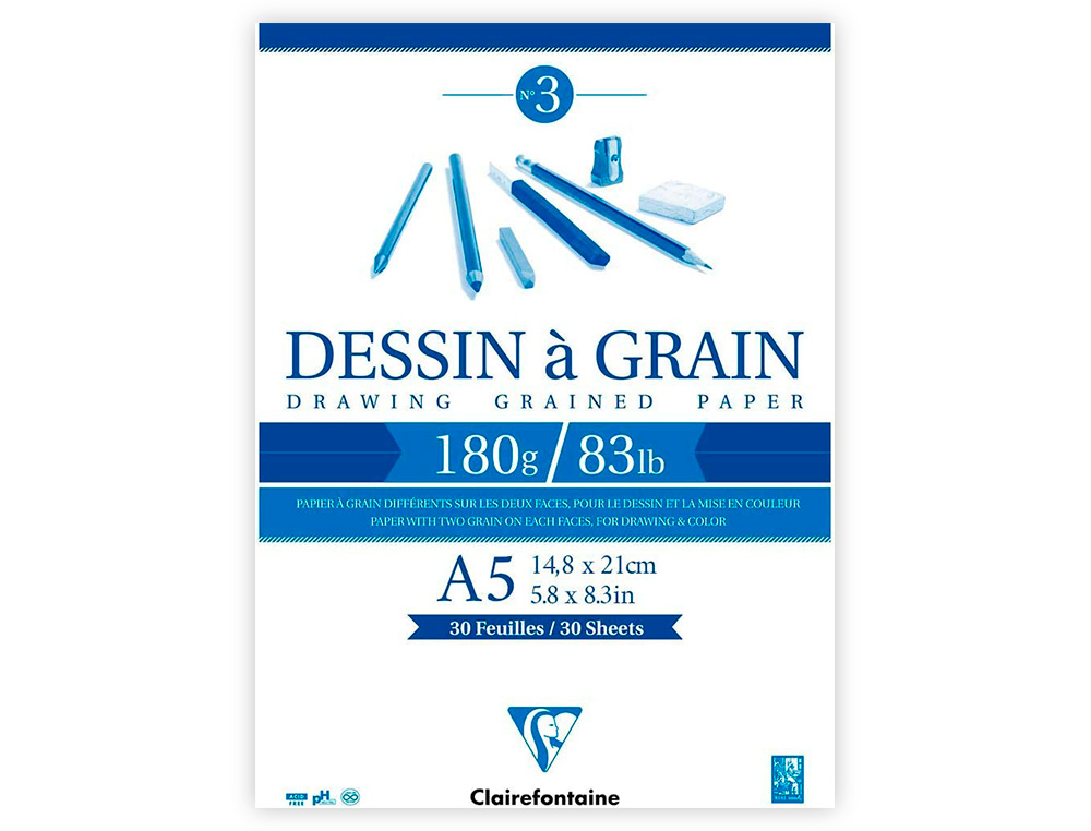 BLOC DESSIN   GRAIN CLAIREFONTAINE A5 ENCOLL      BLANC 14,8CMX21CM  180GR 30F
