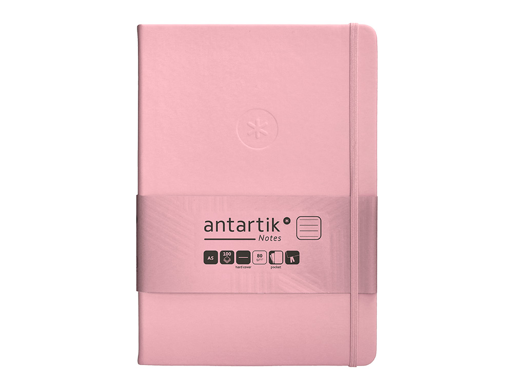 CARNET A5 ANTARTIK NOTES LIGNECOUVERTURE RIGIDE FERMETURE ELASTIQUE 200 PAGES 80GR COLORIS ROSE PASTEL