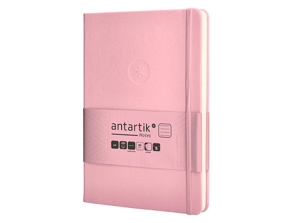 CARNET A5 ANTARTIK NOTES LIGNECOUVERTURE RIGIDE FERMETURE ELASTIQUE 200 PAGES 80GR COLORIS ROSE PASTEL