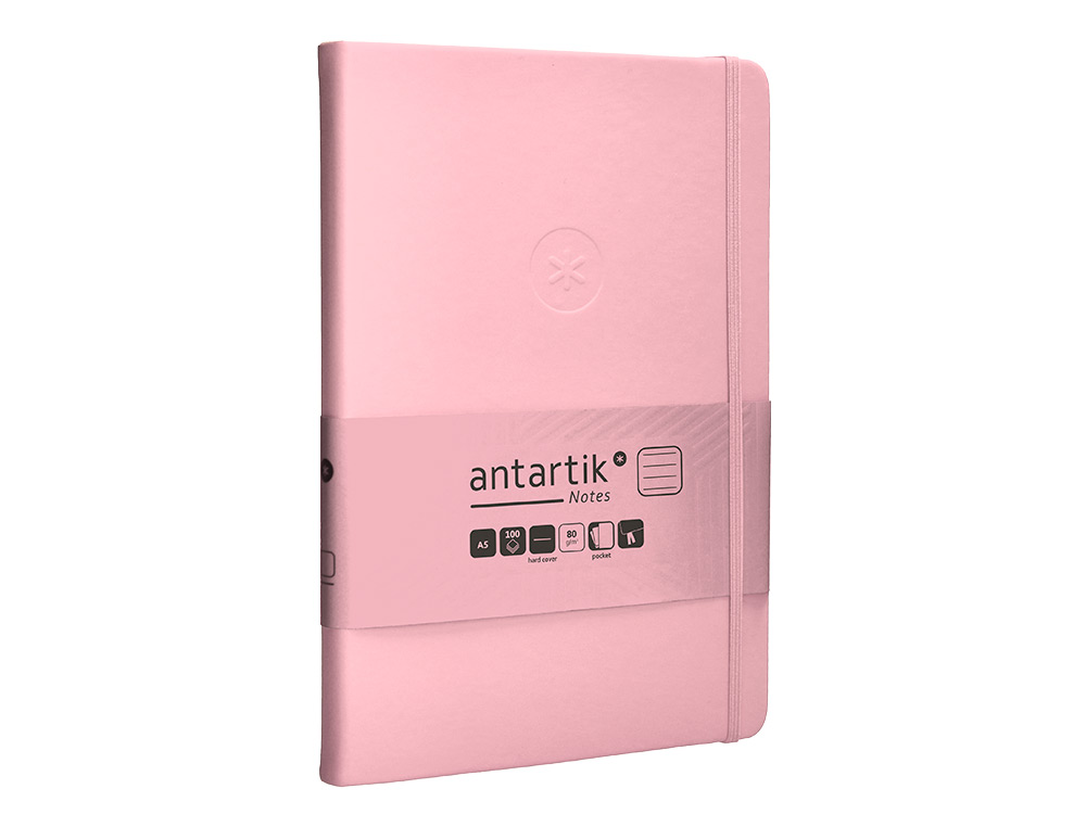CARNET A5 ANTARTIK NOTES LIGNECOUVERTURE RIGIDE FERMETURE ELASTIQUE 200 PAGES 80GR COLORIS ROSE PASTEL