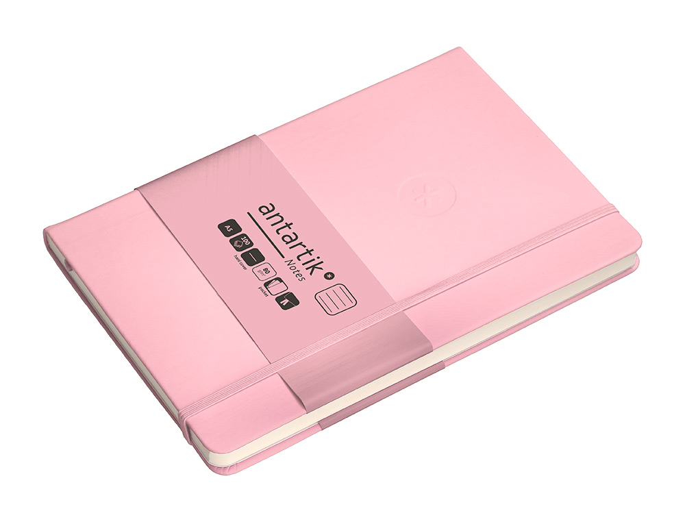 CARNET A5 ANTARTIK NOTES LIGNECOUVERTURE RIGIDE FERMETURE ELASTIQUE 200 PAGES 80GR COLORIS ROSE PASTEL