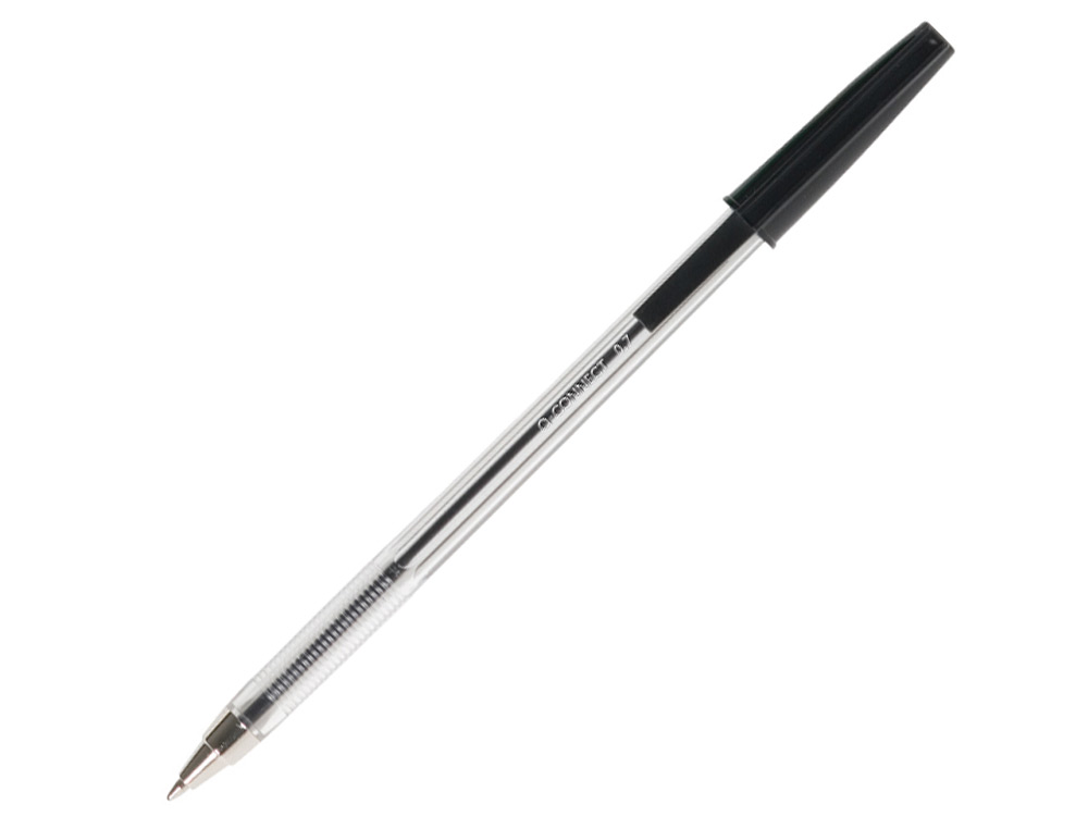 STYLO-BILLE Q-CONNECT CRITURE MOYENNE 0.7MM ENCRE CLASSIQUE BILLE INDFORMABLE CAPUCHON COULEUR ENCRE NOIR
