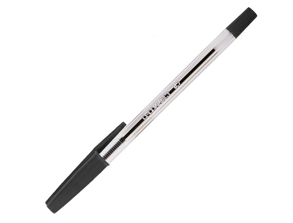 STYLO-BILLE Q-CONNECT CRITURE MOYENNE 0.7MM ENCRE CLASSIQUE BILLE INDFORMABLE CAPUCHON COULEUR ENCRE NOIR