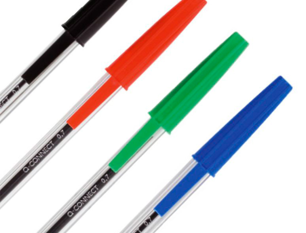 STYLO-BILLE Q-CONNECT CRITURE MOYENNE 0.7MM ENCRE CLASSIQUE BILLE INDFORMABLE CAPUCHON COULEUR ENCRE NOIR