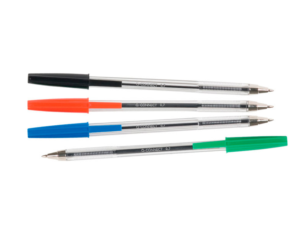 STYLO-BILLE Q-CONNECT CRITURE MOYENNE 0.7MM ENCRE CLASSIQUE BILLE INDFORMABLE CAPUCHON COULEUR ENCRE NOIR