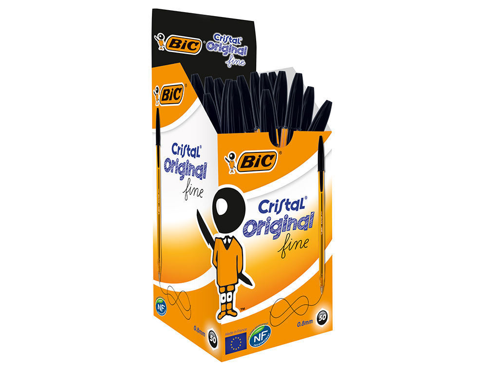 STYLO-BILLE BIC CRISTAL ÉCRITURE FINE 0.4MM ENCRE CLASSIQUE BILLE INDÉFORMABLE CAPUCHON COULEUR ENCRE NOIR