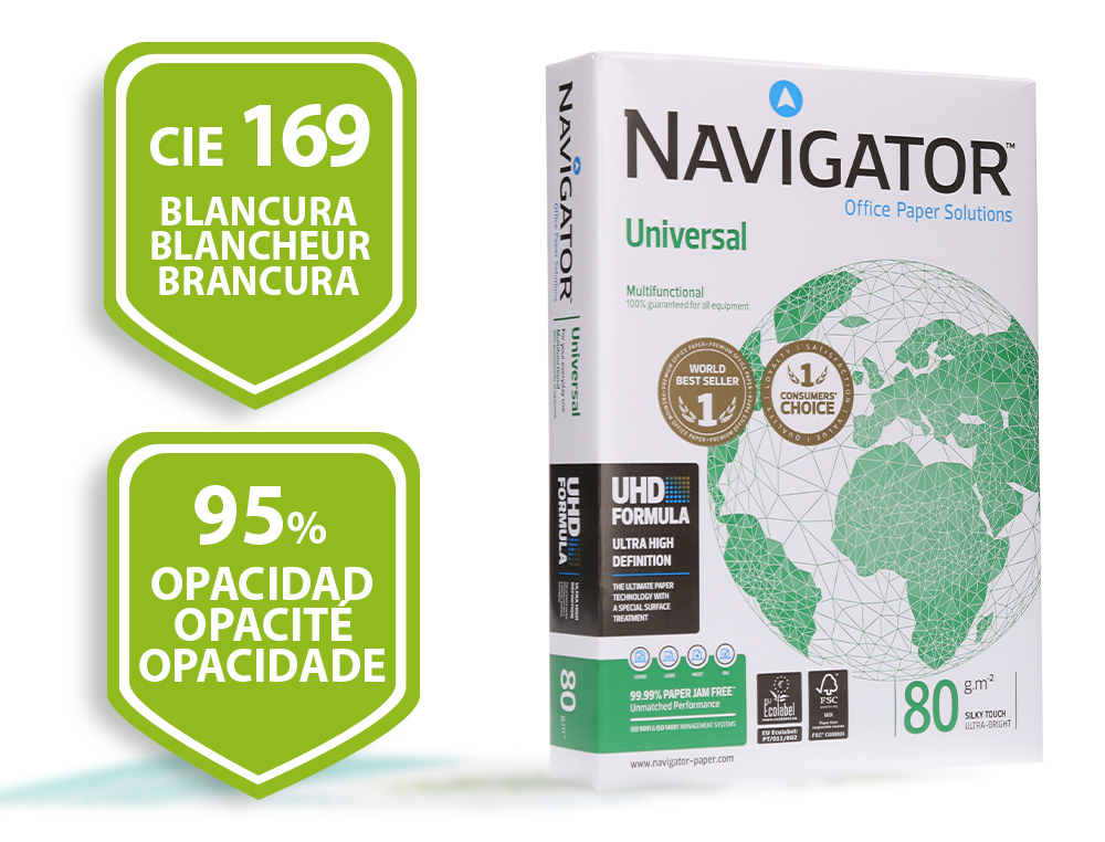 PAPIER NAVIGATOR MULTIFONCTION UNIVERSAL A4 80G BLANCHEUR 169 OPACITÉ 95 RIGIDITÉ 120 QUALITÉ SUPÉRIEURE 500 FEUILLES