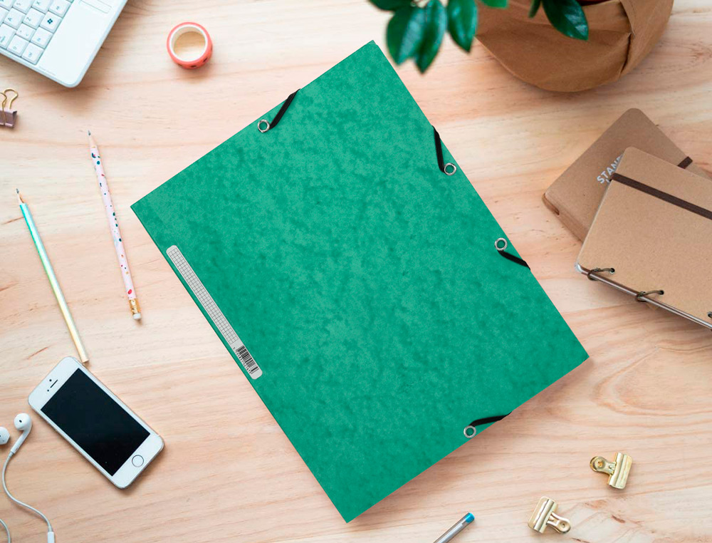CHEMISE Q-CONNECT CARTE LUSTRE 375G POUR DOCUMENTS A4 320X243MM 3 RABATS COLORIS VERT