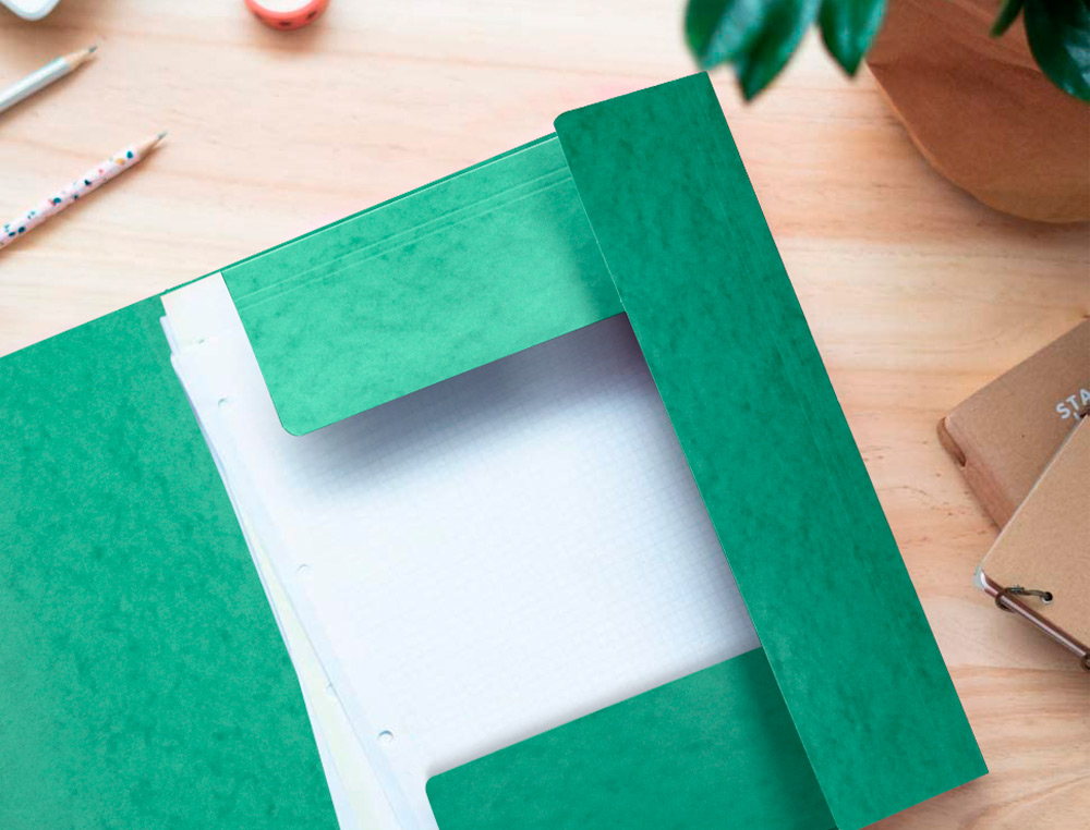 CHEMISE Q-CONNECT CARTE LUSTRE 375G POUR DOCUMENTS A4 320X243MM 3 RABATS COLORIS VERT