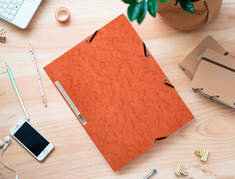 CHEMISE Q-CONNECT CARTE LUSTRÉE 375G POUR DOCUMENTS A4 320X243MM 3 RABATS COLORIS ORANGE