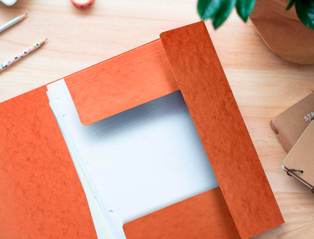 CHEMISE Q-CONNECT CARTE LUSTRÉE 375G POUR DOCUMENTS A4 320X243MM 3 RABATS COLORIS ORANGE