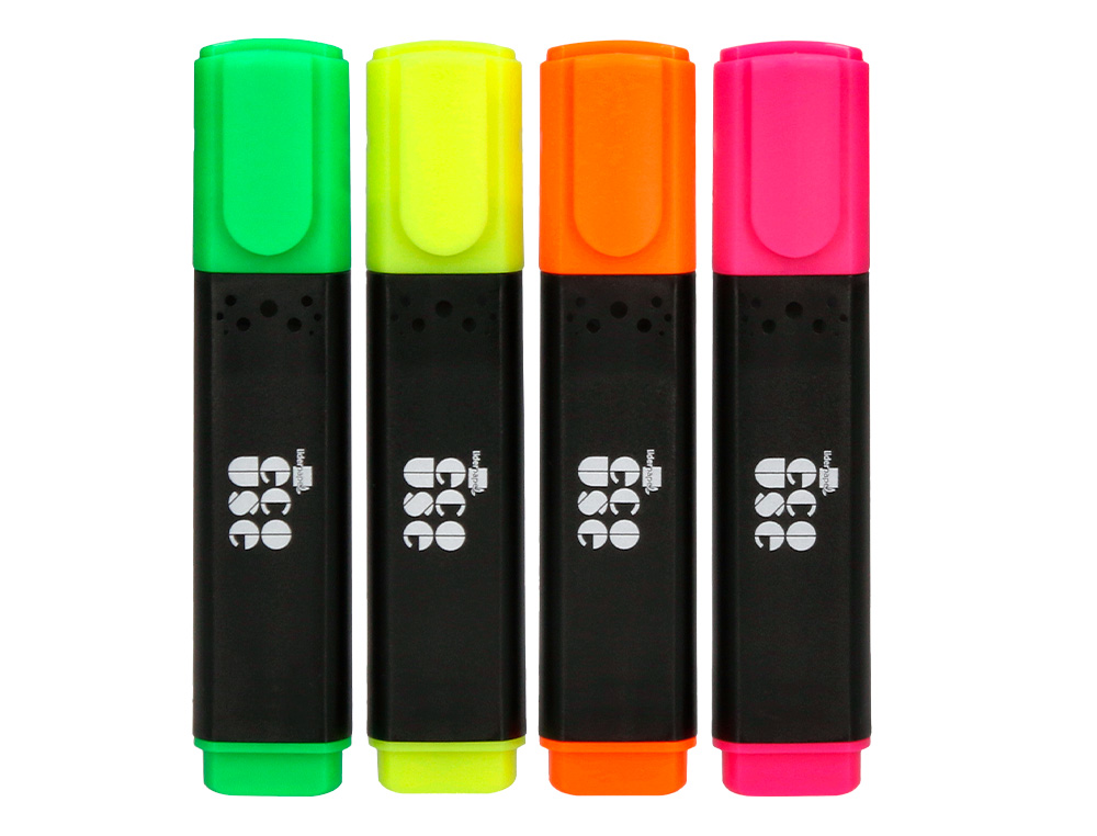 SURLIGNEUR LIDERPAPEL ECOUSE FLUORESCENT FABRIQUE 68% PLASTIQUE RECYCLE BOITE DE 4 UN COLORIS ASSORTIS