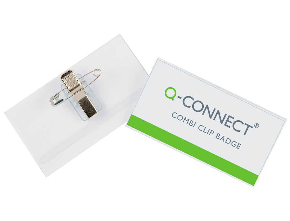 BADGE Q-CONNECT PVC RIGIDE TRANSPARENT PINCE OU ÉPINGLE FORMAT 54X90MM CARTE VISITE