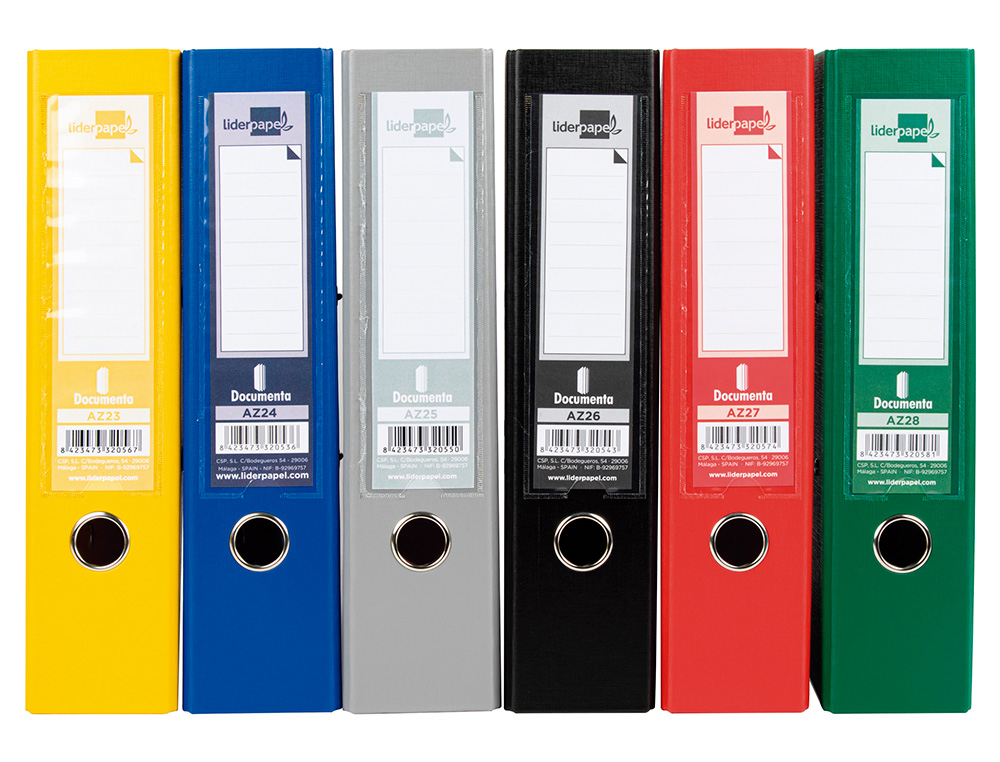 CLASSEUR LEVIER LIDERPAPEL A4 DOCUMENTA CARTON REMBORD 1,9MM DOS 75MM RADO MTALLIQUE COLORIS ASSORTIS CLASSIQUES