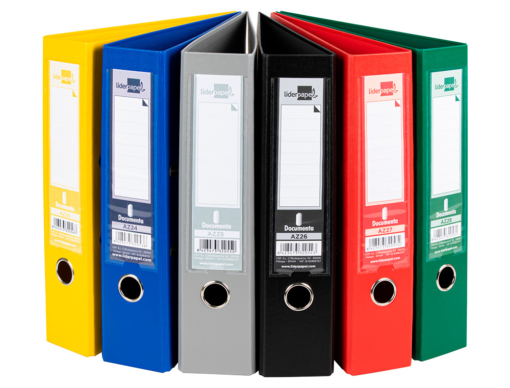 CLASSEUR LEVIER LIDERPAPEL A4 DOCUMENTA CARTON REMBORD 1,9MM DOS 75MM RADO MTALLIQUE COLORIS ASSORTIS CLASSIQUES