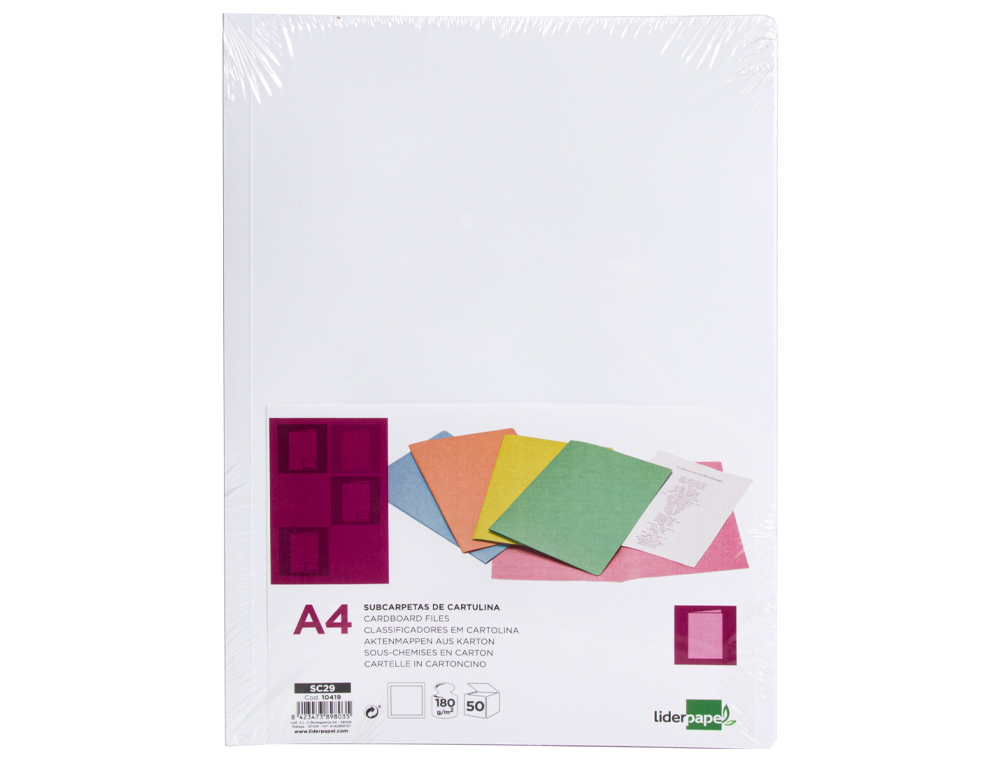 SOUS-CHEMISE LIDERPAPEL PAPIER CARTONNE 180G/M2 310X230MM DOCUMENT A4 COLORIS BLANC